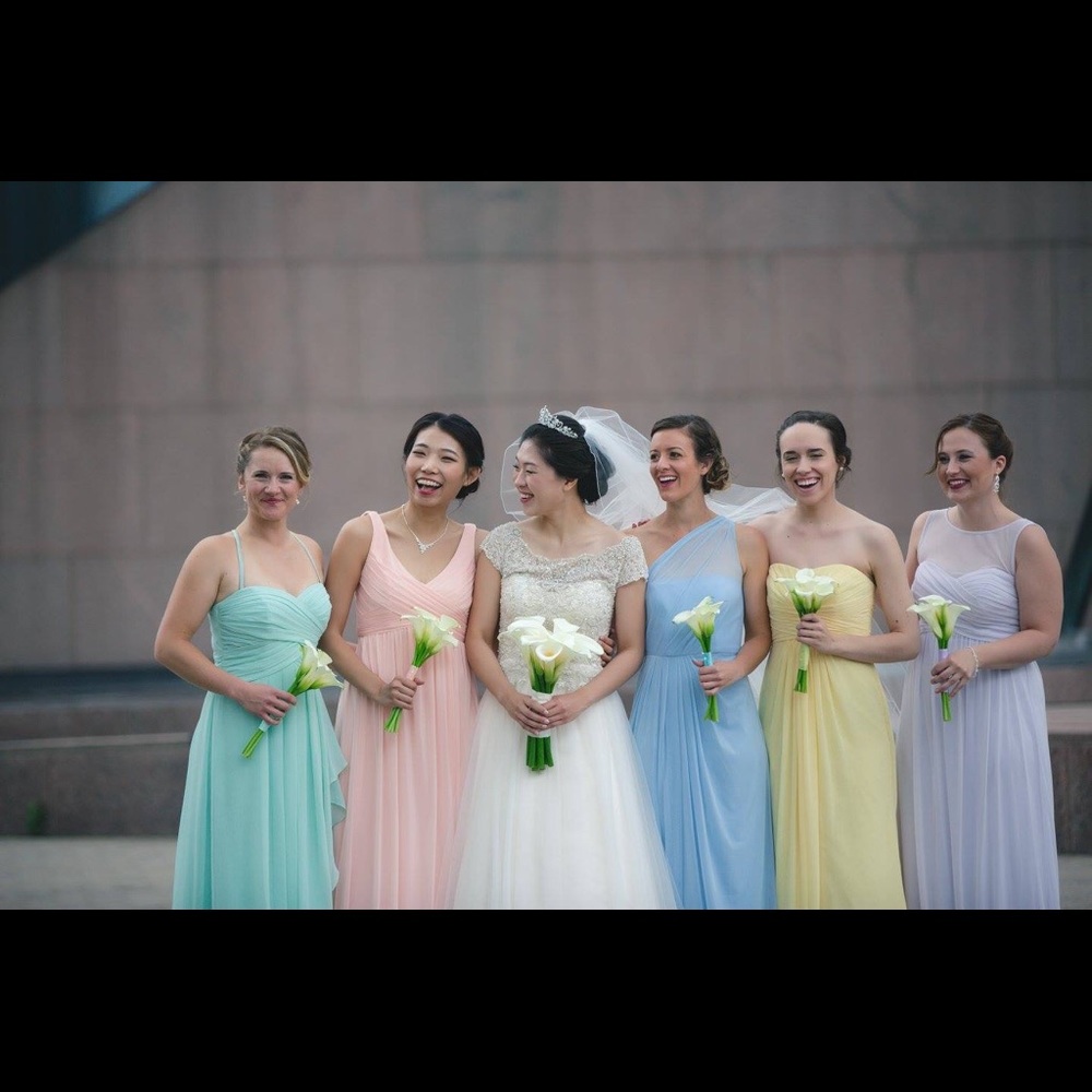 David’s Bridal one shoulder bridesmaids dress